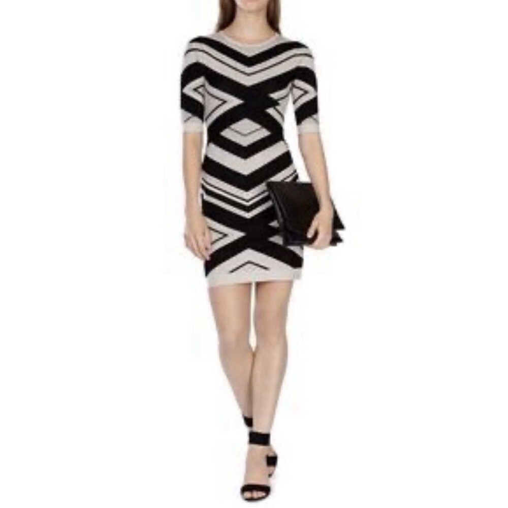 Karen Millen Black & Tan Bandage Bodycon Mini Dress Size XS EUC!!!